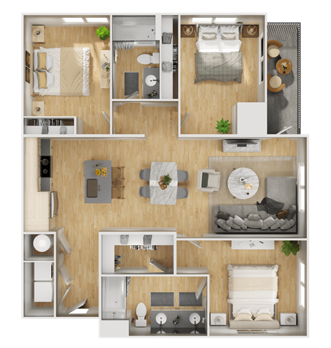 a floor plan of a 3 bedroom apartment